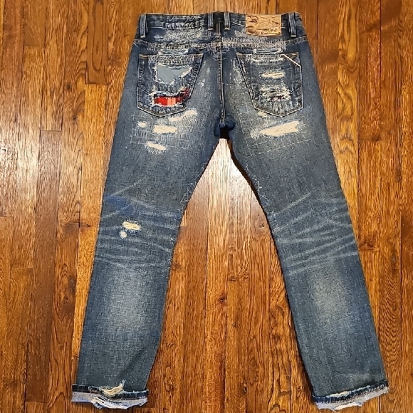 Cult of Individuality Distressed Blue Jeans with Red Details - Picture 2 of 3